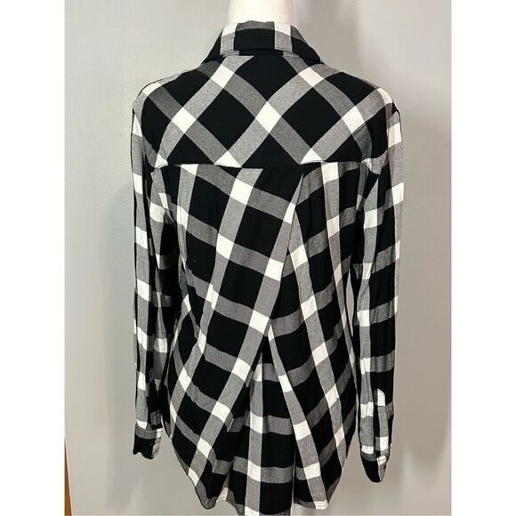 Sanctuary black white buffalo‎ plaid soft button up shirt size M BIN Q - Picture 3 of 7